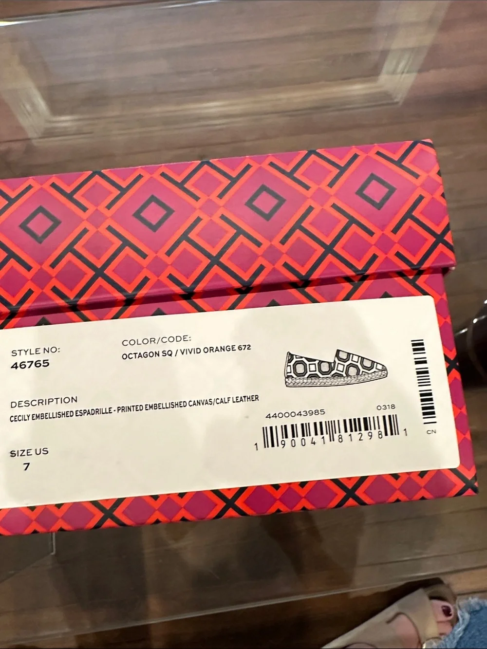 Tory Burch Cecily Embellished Orange & Hot Pink Geometric Sequin Espadrilles